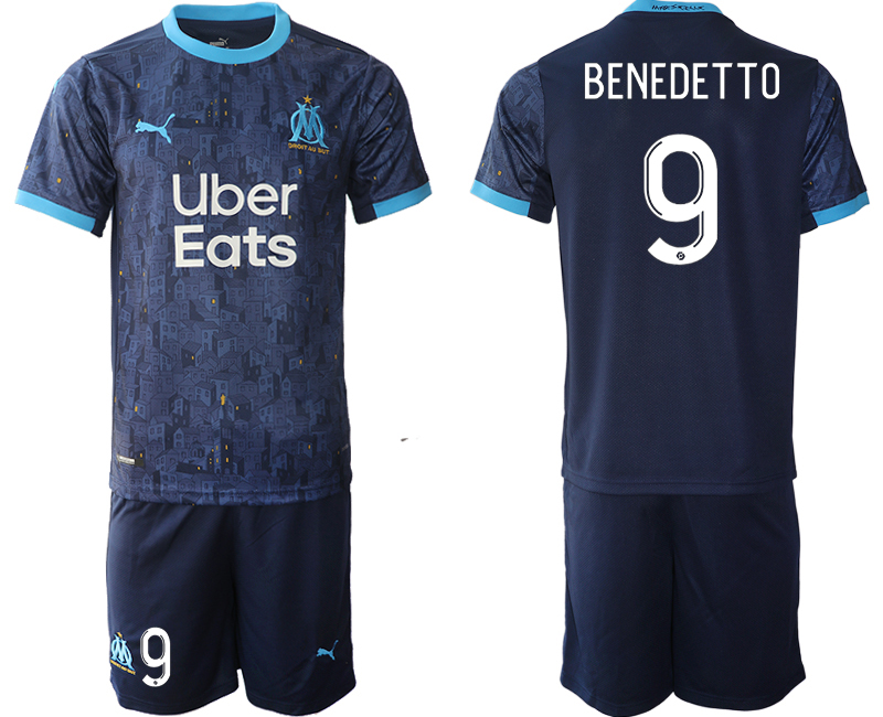 Men 2020-2021 club Marseille away blue #9 Soccer Jerseys